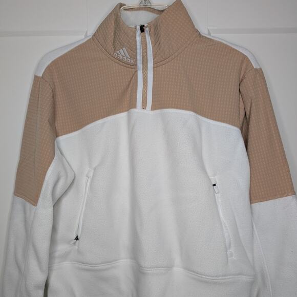 Adidas Women's Quarter Zip Fleece Pullover Small Tan White - Picture 1 of 5